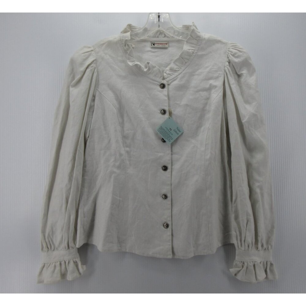 VINTAGE Steinbock Top 6 White Linen Tyrol Blouse Austria 36 NEW